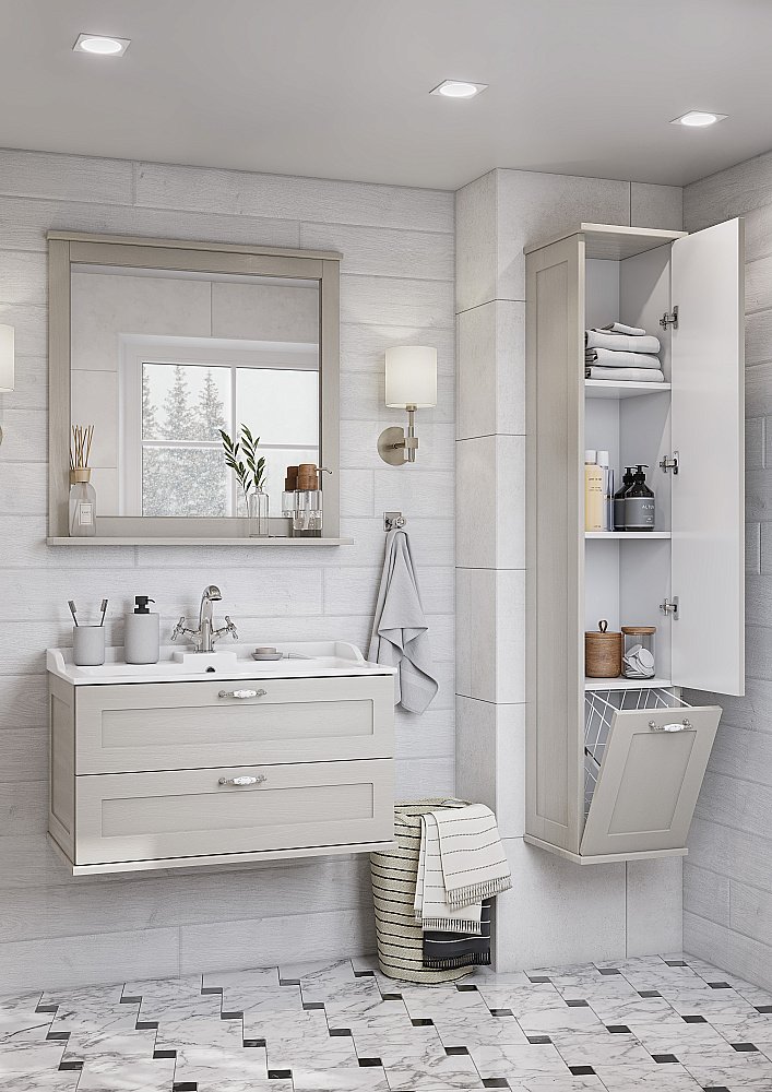 Тумба с раковиной Акватон Леон/Фабиа 80 дуб белый для ванной в интернет-магазине Sanbest