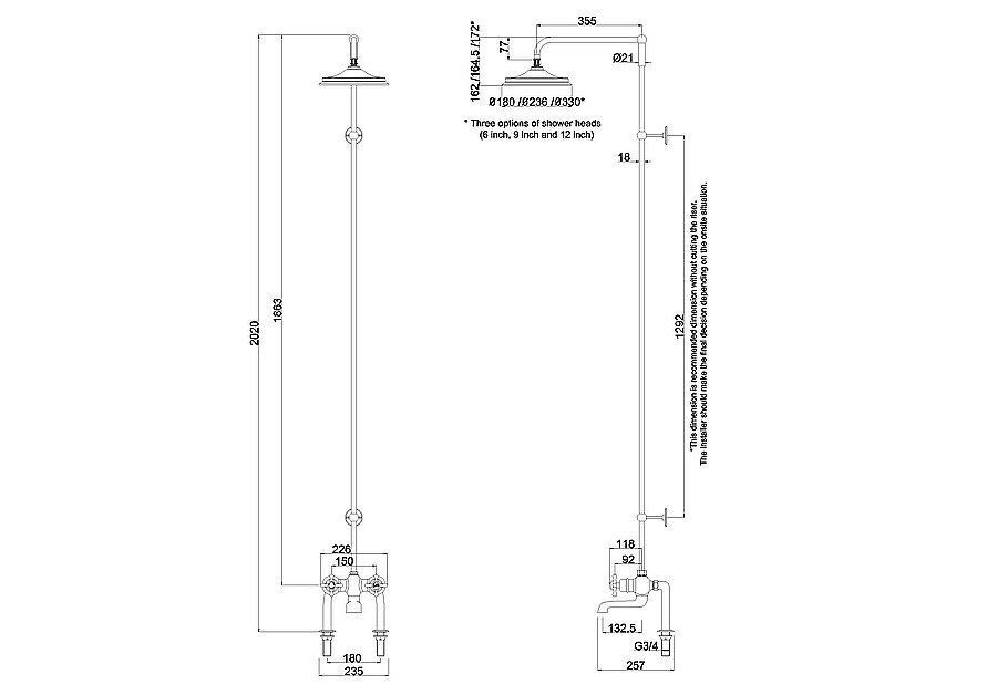 Душевая система Burlington Tay T2DS верхний душ 330 купить в интернет-магазине сантехники Sanbest