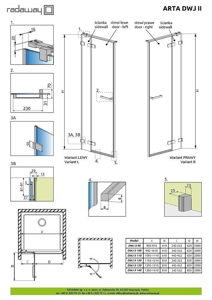 Душевая дверь Radaway Arta DWJ II 140 купить в интернет-магазине Sanbest