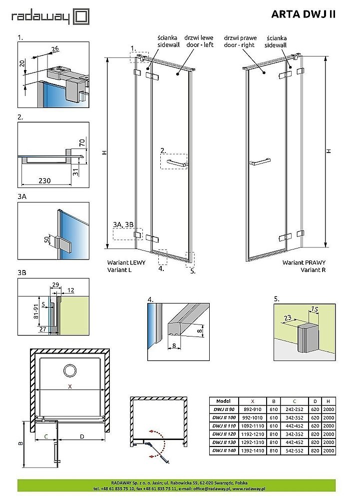 Душевая дверь Radaway Arta DWJ II 140 купить в интернет-магазине Sanbest