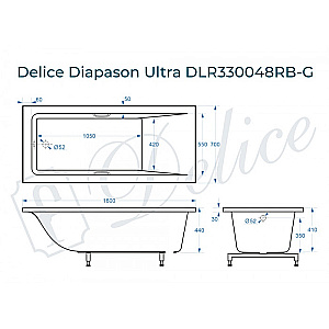 Ванна с узким бортом Delice Diapason DLR330048RB-G 160х70 белая/ручки черные купить в интернет-магазине Sanbest