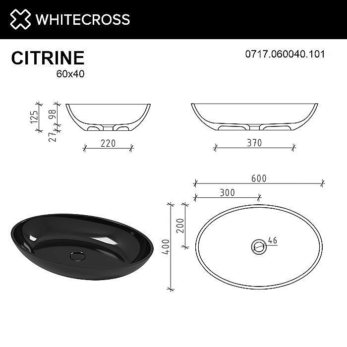 Раковина накладная WhiteCross Citrine 60 0717.060040.101 черная купить в интернет-магазине Sanbest