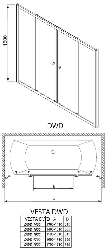 Шторка для ванны Radaway Vesta DWD 140 купить в интернет-магазине Sanbest