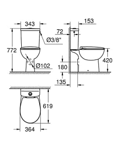 Унитаз-компакт Grohe Bau Ceramic 39496000 безободковый, с бачком, с крышкой микролифт купить в интернет-магазине Sanbest