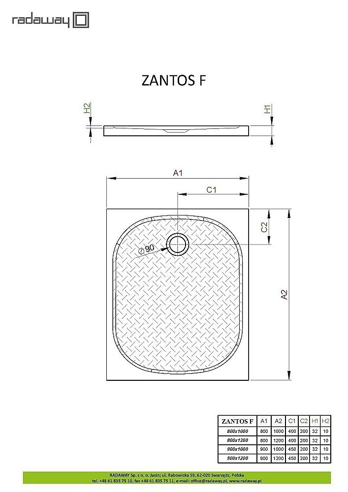 Душевой поддон Radaway Zantos F M3ZNF1090-06 90x100 белый купить в интернет-магазине Sanbest
