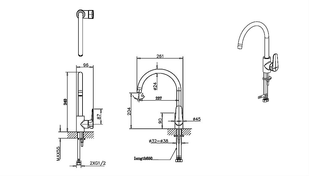 Смеситель для кухни Bravat SOURCE F7173218BW-ENG черный купить в интернет-магазине сантехники Sanbest