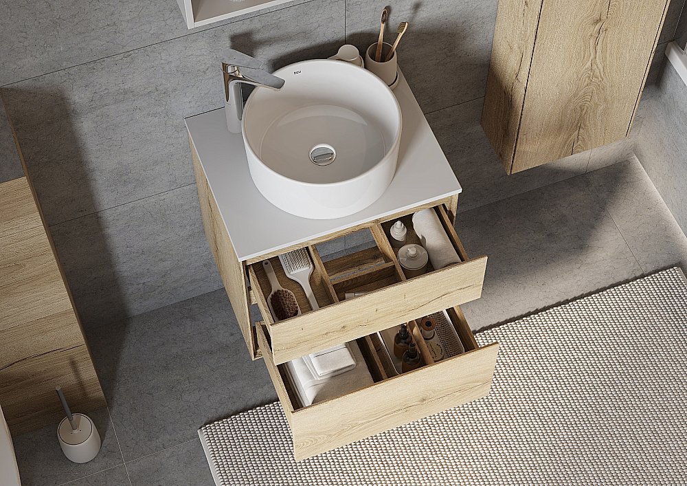 Тумба со столешницей Акватон Либерти 60 дуб эльвезия для ванной в интернет-магазине Sanbest