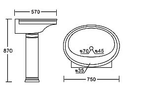 Раковина на пьедестале CeramaLux N 75 2061 белая купить в интернет-магазине Sanbest