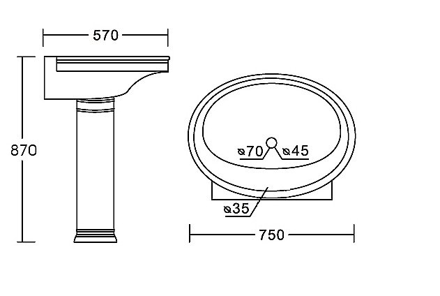 Раковина на пьедестале CeramaLux N 75 2061 белая купить в интернет-магазине Sanbest