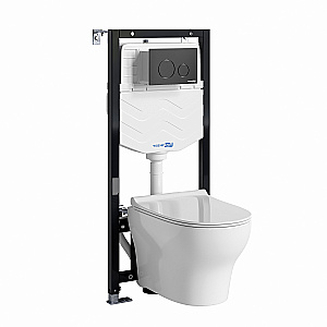 Унитаз подвесной WasserKRAFT Berkel 10TLT.010.ME.MB02.H001 безободковый, с инсталляцией Aller 10, с крышкой микролифт, белый/кнопка черный Soft Touch купить в интернет-магазине Sanbest