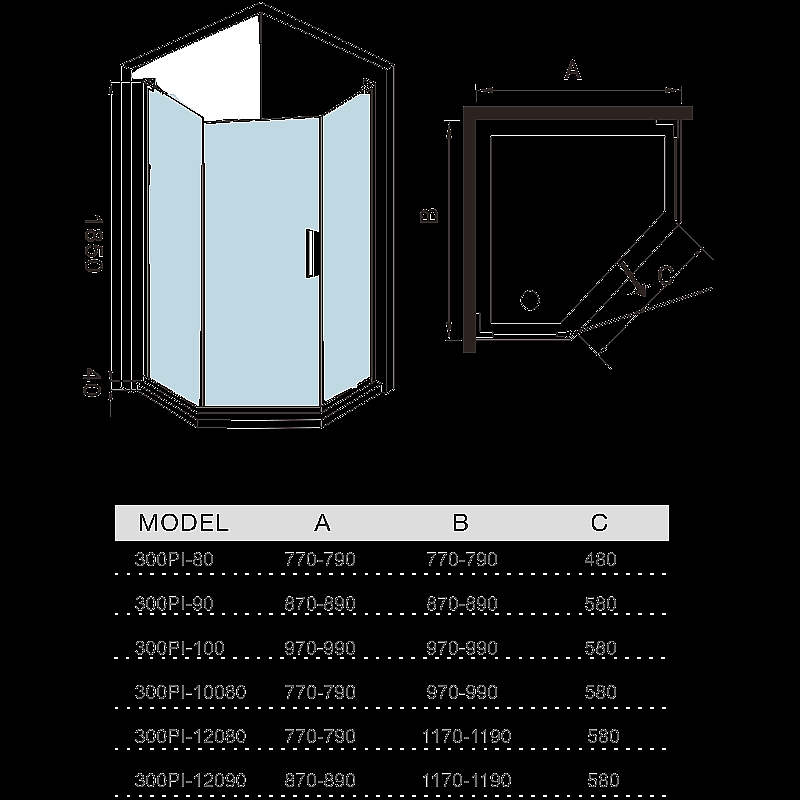 Душевой уголок WeltWasser WW300 300PI-90 купить в интернет-магазине Sanbest