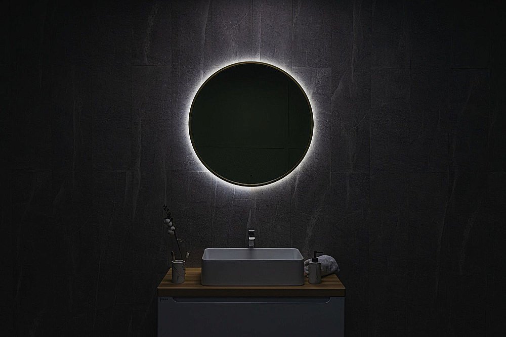 Зеркало Art&Max ASTI AM-Ast-800-DS-FNC-Gold в ванную от интернет-магазине сантехники Sanbest