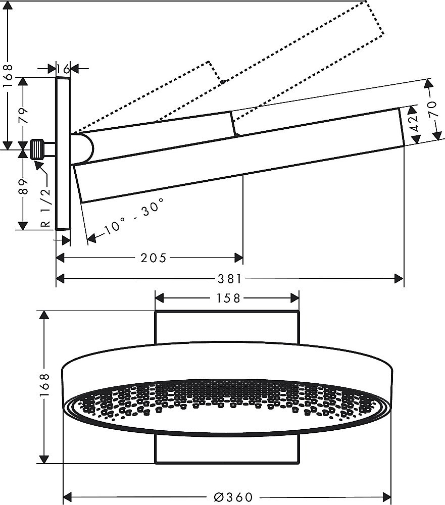 Верхний душ Hansgrohe Rainfinity 26230140 бронза купить в интернет-магазине сантехники Sanbest