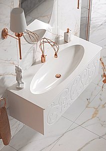 Тумба с раковиной Clarberg Elegance 100 белая с золотым узором для ванной в интернет-магазине Sanbest