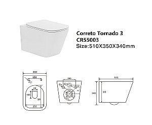 Унитаз подвесной Taliente Correto Tornado 3 CR55003 безободковый, смыв торнадо, с крышкой микролифт, белый купить в интернет-магазине Sanbest