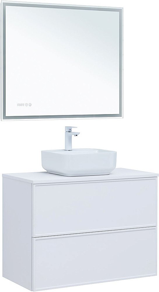Тумба с раковиной Aquanet Арт 90 белая матовая для ванной в интернет-магазине Sanbest