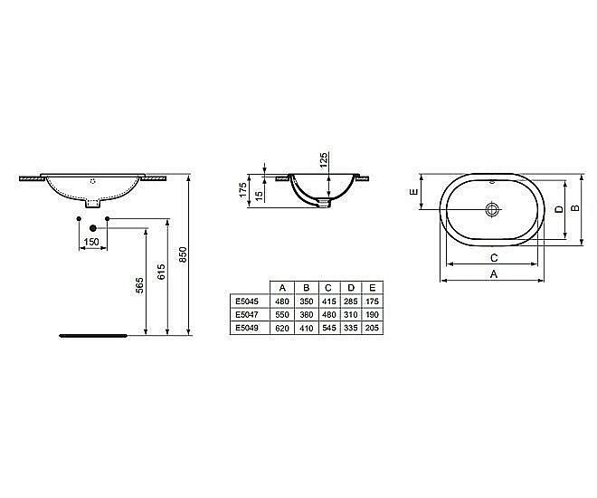 Раковина врезная сверху столешницы Ideal Standard Connect 62 E504901 белая купить в интернет-магазине Sanbest
