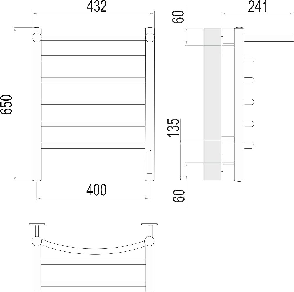Полотенцесушитель электрический с полочкой Terminus Классик П6 400х650 купить в интернет-магазине сантехники Sanbest