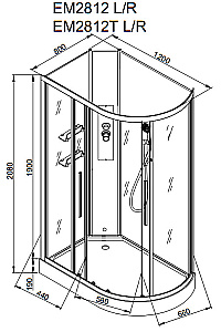 Душевая кабина AvaCan EM Серия EM2812 NT 120х80 без крыши прозрачная купить в интернет-магазине Sanbest