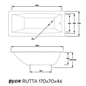 Ванна чугунная BYON RUTTA 170x70 купить в интернет-магазине Sanbest