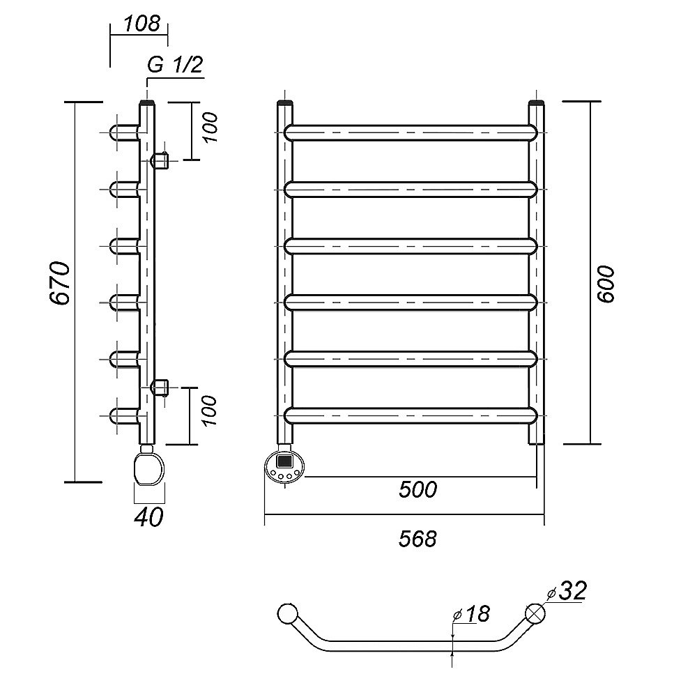Полотенцесушитель электрический Domoterm Лаура П6 500x600 E хром купить в интернет-магазине сантехники Sanbest