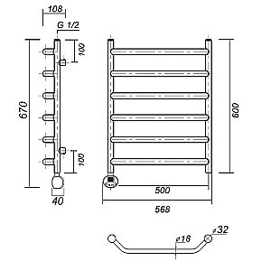 Полотенцесушитель электрический Domoterm Лаура П6 500x600 E хром купить в интернет-магазине сантехники Sanbest