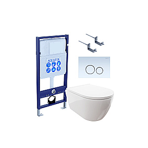 Унитаз подвесной с инсталляцией Aquatek Поларис SET AQUATEK ПОЛАРИС-015 4в1 белый/кнопка белая, безободковый, с крышкой микролифт купить в интернет-магазине Sanbest