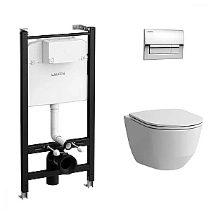 Унитаз подвесной Laufen Pro Z.RU93.0.761.5 безободковый, с инсталляцией, с крышкой микролифт, белый/кнопка хром купить в интернет-магазине Sanbest