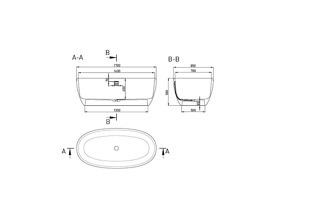 Ванна Salini LUCE Up&Down S-Stone Solix 169х87 100121MF RAL матовая купить в интернет-магазине Sanbest