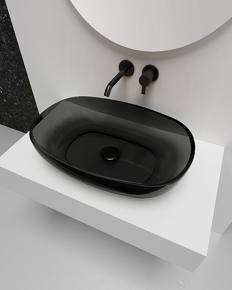 Раковина накладная прозрачная ABBER Kristall AT2805Onyx черная купить в интернет-магазине Sanbest