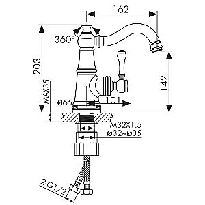 Смеситель для раковины Kaiser Aria 03011-3 купить в интернет-магазине сантехники Sanbest