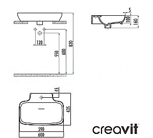 Накладная раковина CREAVIT Ruby 60х43 RB061-00MB42E-0000 жемчужно-белая матовая купить в интернет-магазине Sanbest