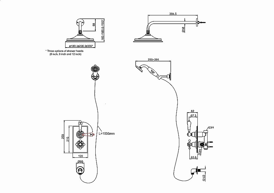 Душевая система Burlington Trent TF2S GOLD/V17 GOLD золото купить в интернет-магазине сантехники Sanbest