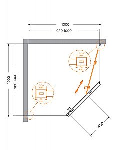 Душевой уголок Cezares Relax 100x100 RELAX-304-P-1-100-C-BORO стекло прозрачное/профиль матовое брашированное золото купить в интернет-магазине Sanbest