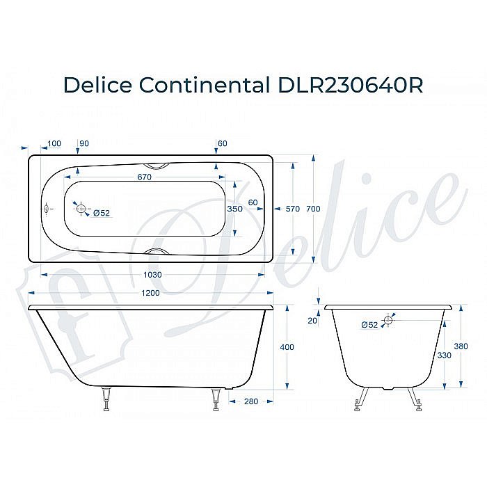 Ванна Delice Continental Elite 120х70 DLR230640R 120х70 белая купить в интернет-магазине Sanbest