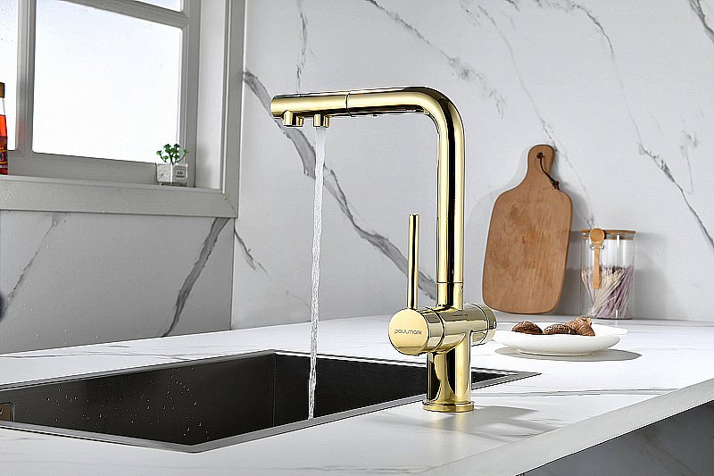 Смеситель для кухни Paulmark Serpentine Se213222-G золото купить в интернет-магазине сантехники Sanbest