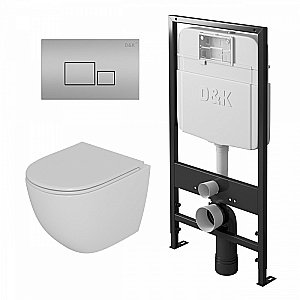 Унитаз подвесной с инсталляцией D&K Matrix DS1391604 белый/кнопка матовый хром, безободковый, с крышкой микролифт купить в интернет-магазине Sanbest