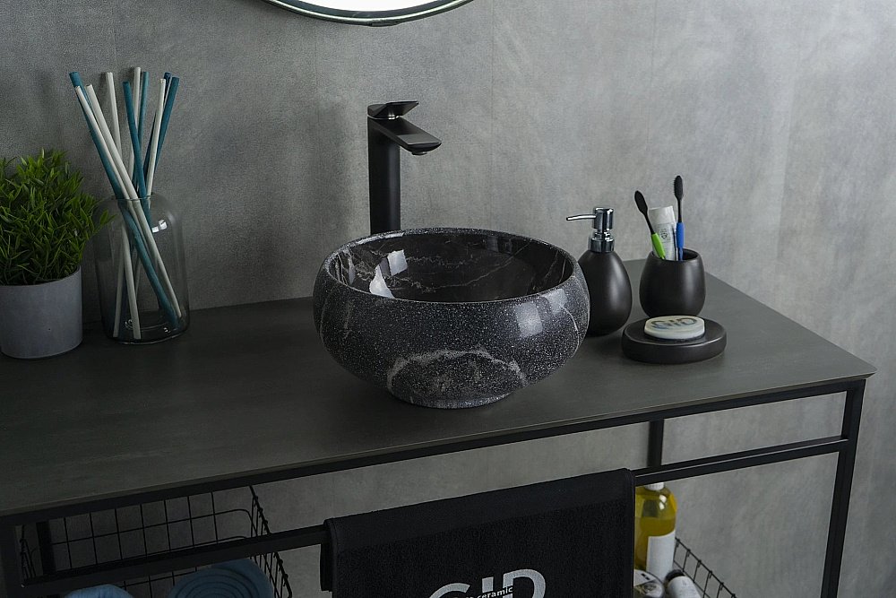 Раковина накладная Gid Esfera 32 Mnc480 54432 черная мрамор купить в интернет-магазине Sanbest