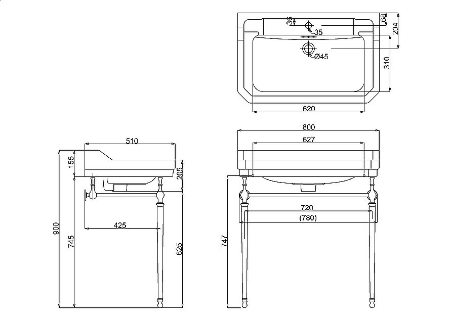 Консоль с раковиной Burlington Edwardian B18 1TH золото для ванной в интернет-магазине сантехники Sanbest