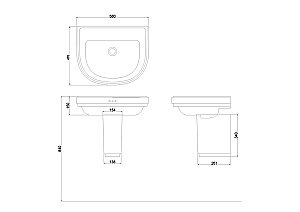 Раковина на полупьедестале Burlington Riviera 58 RIV3 NTH RIV7 без отверстий белая купить в интернет-магазине Sanbest