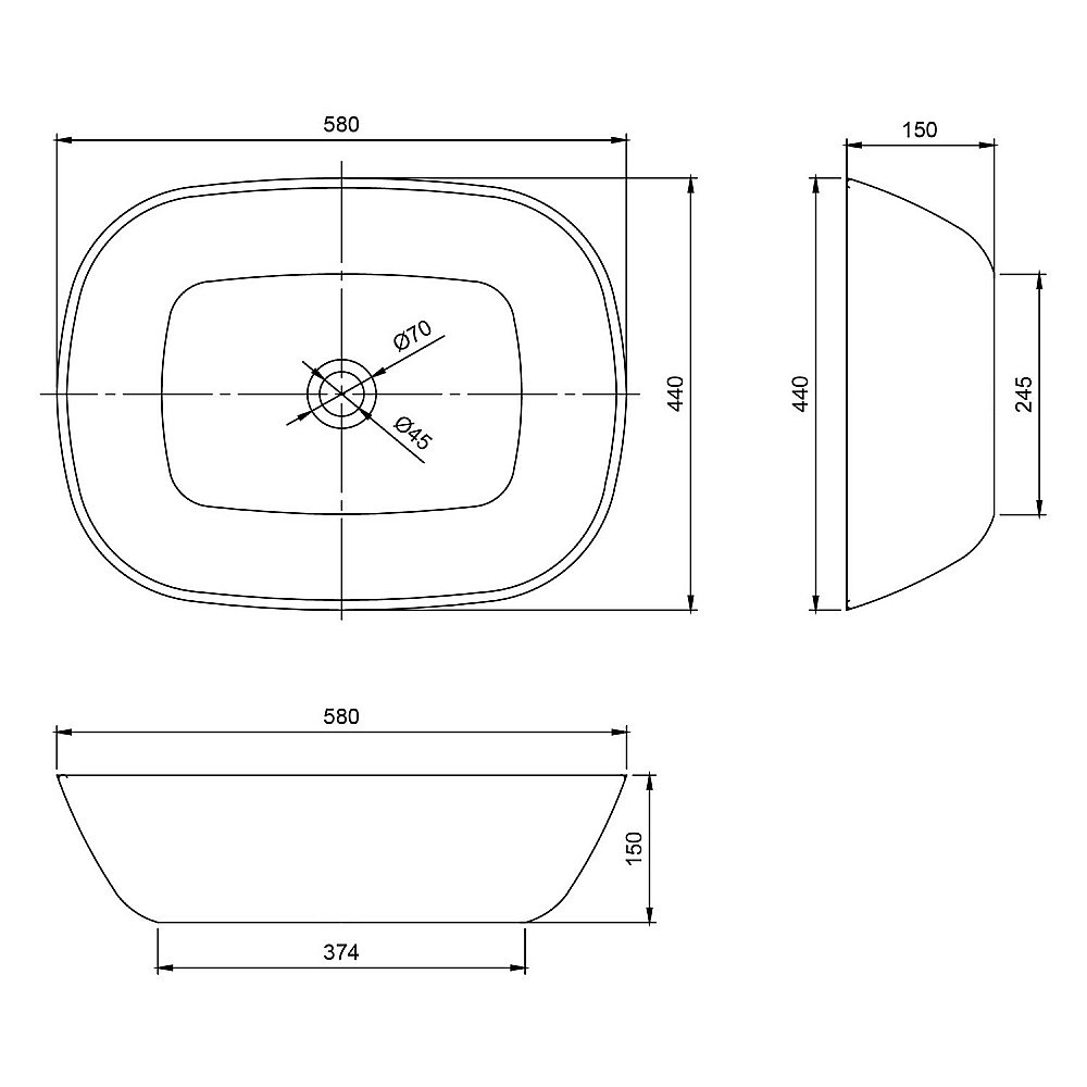 Раковина накладная Montebianco CONCA 12008 белая матовая купить в интернет-магазине Sanbest