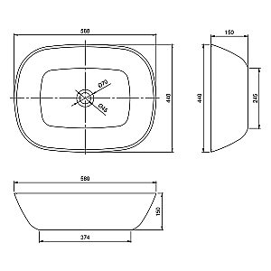 Раковина накладная Montebianco CONCA 12008 белая матовая купить в интернет-магазине Sanbest