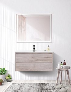 Тумба с раковиной BelBagno KRAFT 100 белый дуб галифакс/раковина стеклянная матовая для ванной в интернет-магазине Sanbest