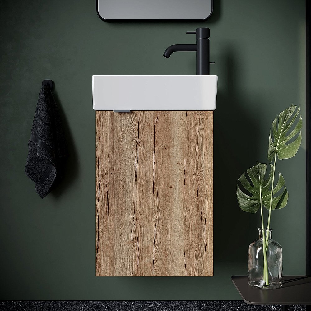 Тумба с раковиной Sancos Mini MN35EG дуб галифакс для ванной в интернет-магазине Sanbest