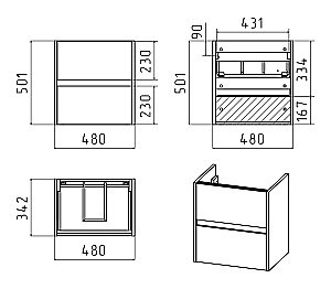 Тумба с раковиной Misty Алиса - 50 Э-Али01050-011П2Я белая для ванной в интернет-магазине Sanbest