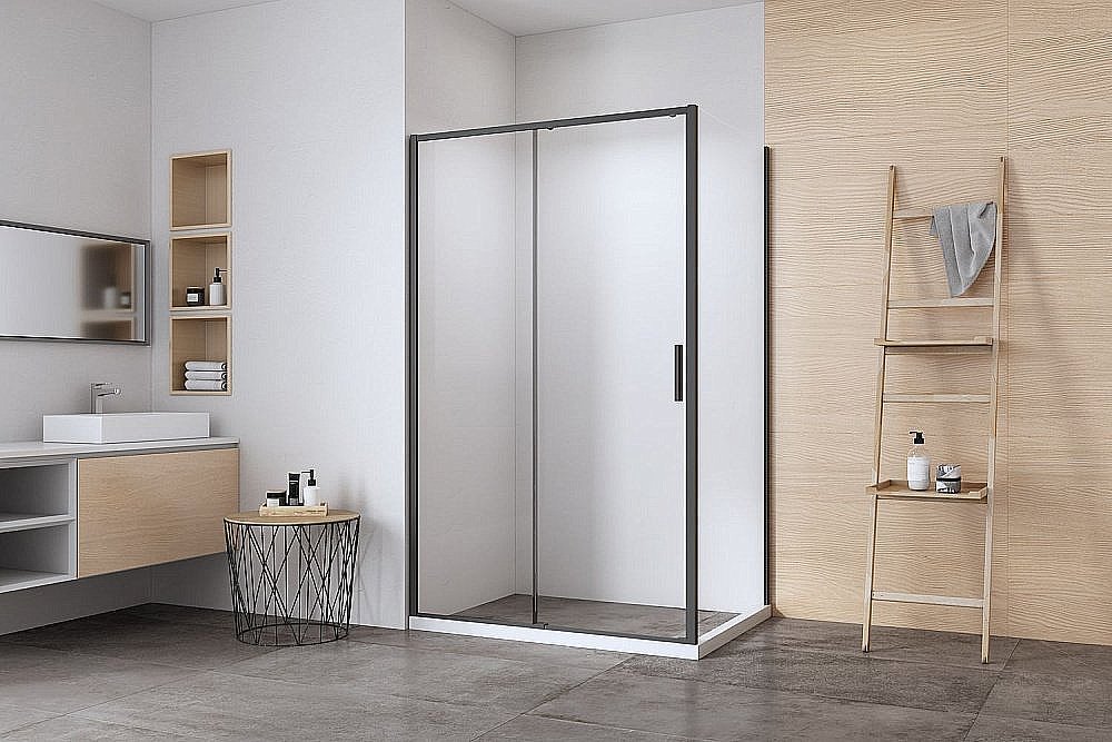 Душевой уголок Aquanet Pleasure Evo 346125 120x100 стекло прозрачное/профиль черный купить в интернет-магазине Sanbest