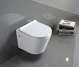 Унитаз подвесной CeramaLux В2330 белый, безободковый, с крышкой микролифт купить в интернет-магазине Sanbest