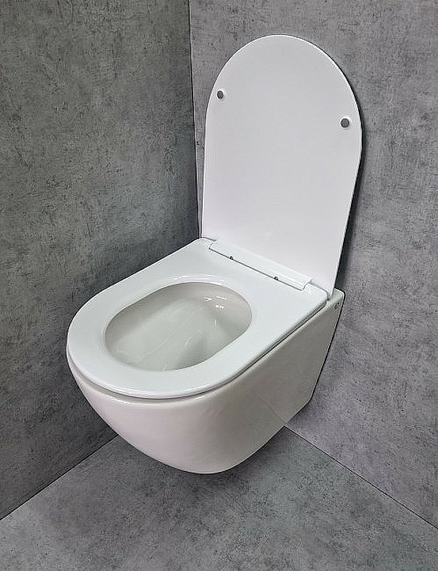 Унитаз подвесной CeramaLux TR2196 белый, безободковый, с крышкой микролифт, слив торнадо купить в интернет-магазине Sanbest