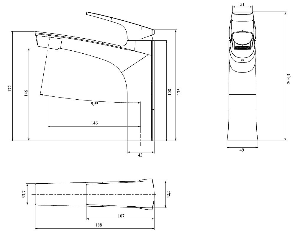 Смеситель для раковины Black&White Universe UK7901MG оружейная сталь купить в интернет-магазине сантехники Sanbest