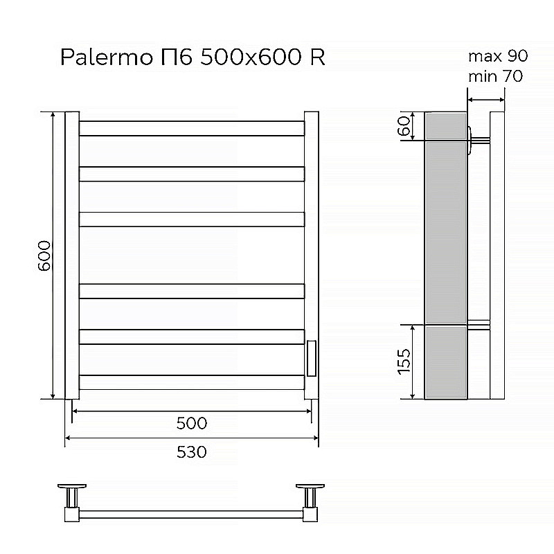 Полотенцесушитель электрический Azario PALERMO П6 500х600 AZ83856W белый купить в интернет-магазине сантехники Sanbest
